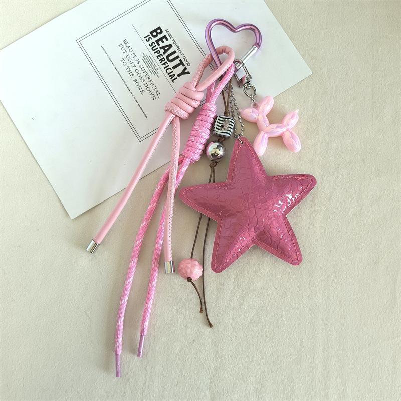 Y2k Leather Rope Keychain Star Cute Dachshund Bag Pendant Creative Cartoon Keyring