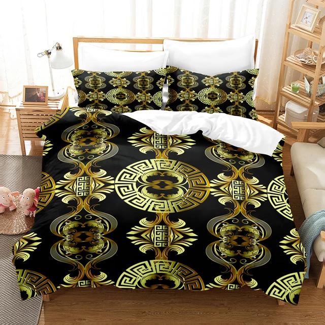 Black Golden Bedding Set New Greek Key Meander Duvet Cover Sets Luxury Comforter cover set Queen King Size for home decor quilt