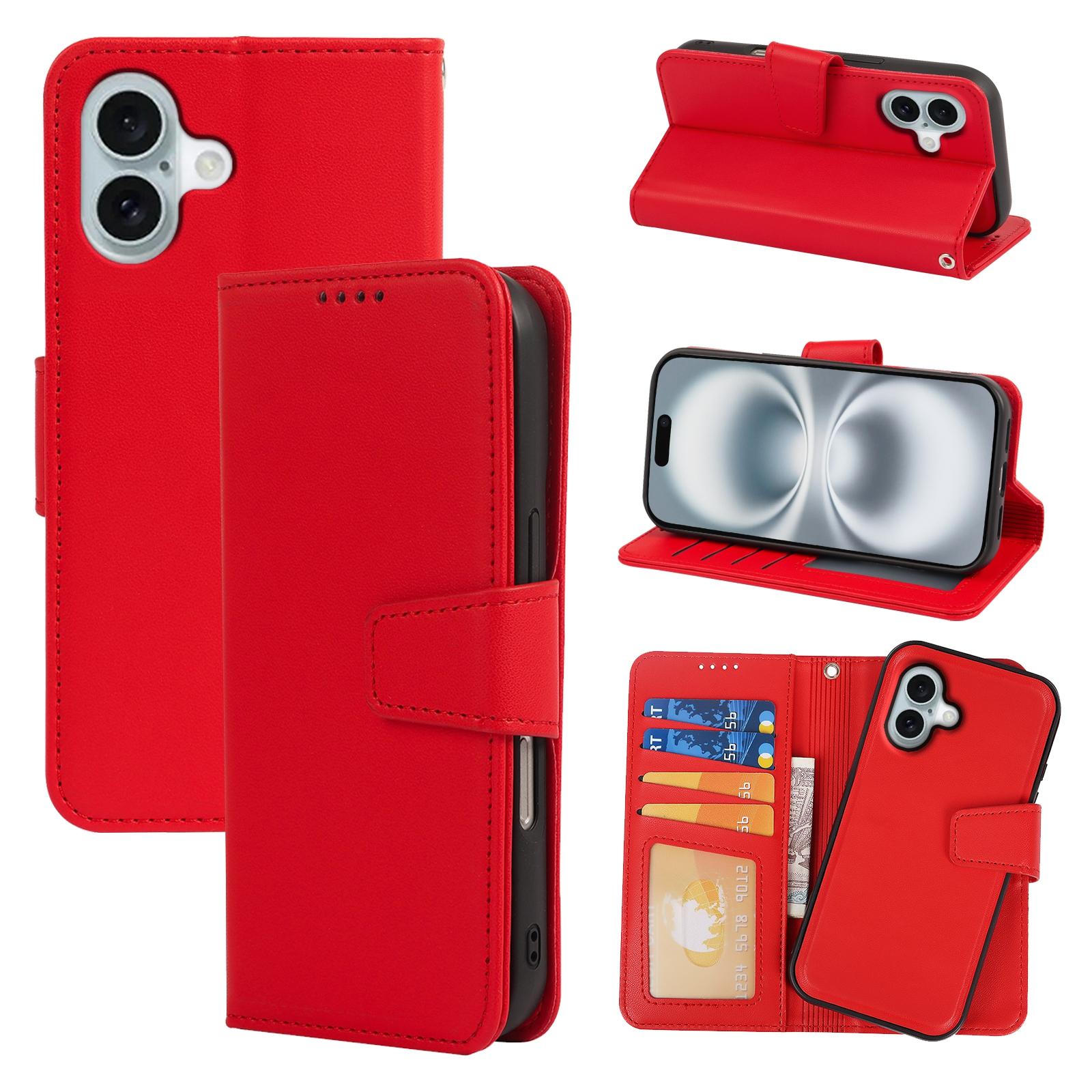 

Для iPhone 16 Чехол Съемный 2 в 1 Кожаный кошелек Чехол для телефона Red