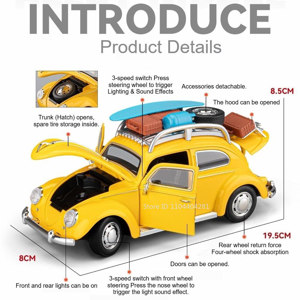 1:24 Beetle Lada Niva Diecast Model Alloy Toys Car Doors Opened Four Wheel Suspension Sound Light Cars Children Interactive Toy