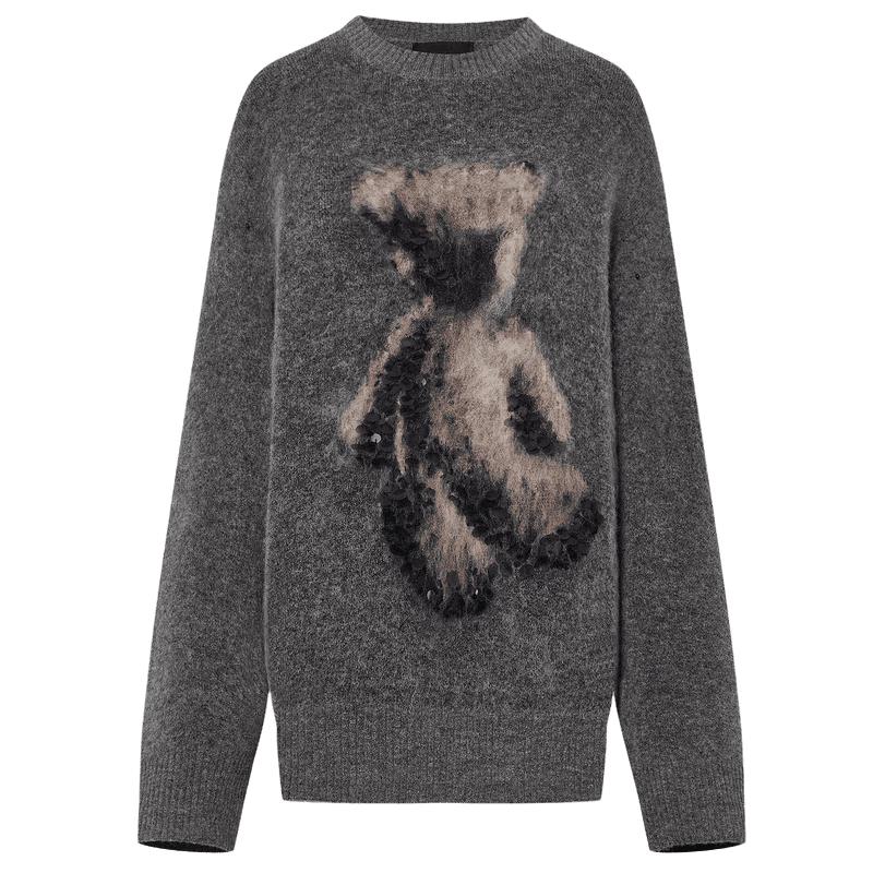 

MO&Co. Женский свитер из смеси альпаки с графикой медведя и круглым вырезом M