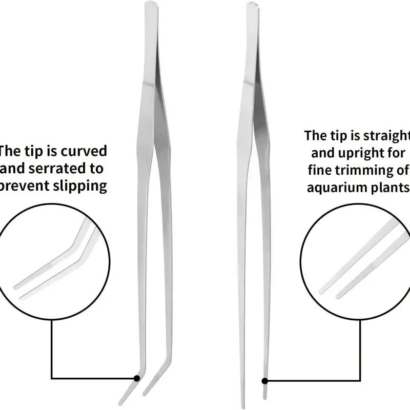 38cm Stainless Steel Aquarium Tweezers-Multipurpose Straight&Curved Forceps for Aquascape, Planting-Essential Fish Tank Tools