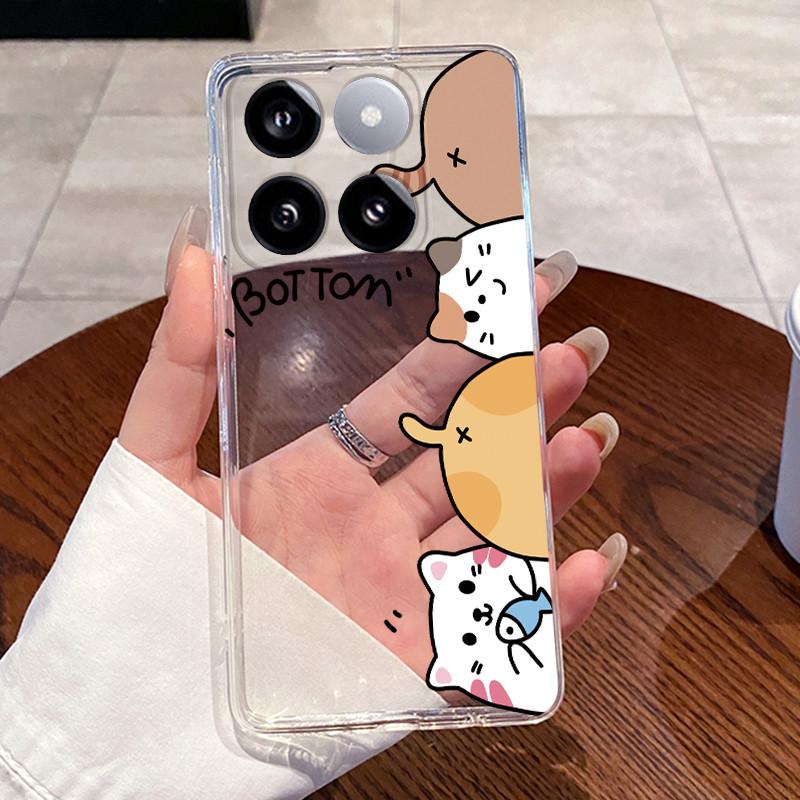 Jelly Casing For Xiaomi 14T 14TPro Clear Silicone Soft TPU Back Cover For Xiaomi 14T Pro Cute Cat Rabbit Heart Protective Case