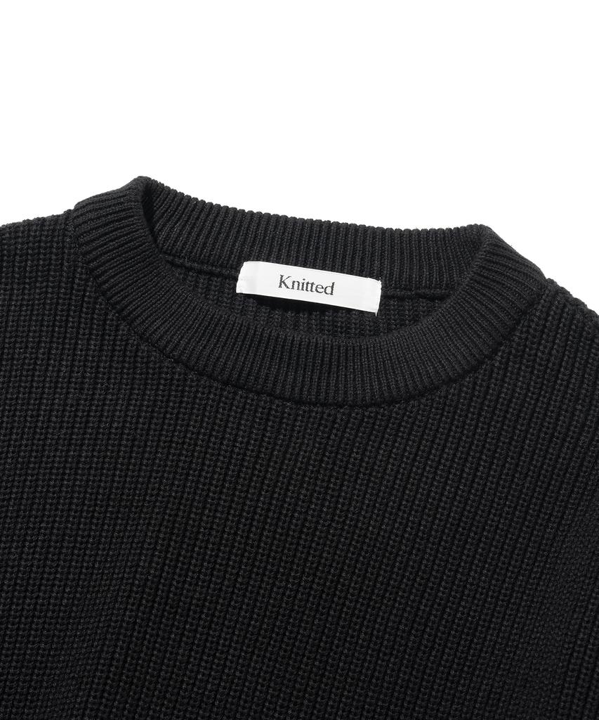 KNITTED Soft Cotton Drop Shoulder Waffle Knit Black