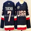 Maglia da Hockey su Ghiaccio da Uomo Squadra USA Numero Personalizzato 19 7 34 Ricamato Misto Cotone Abbigliamento Sportivo Performance
