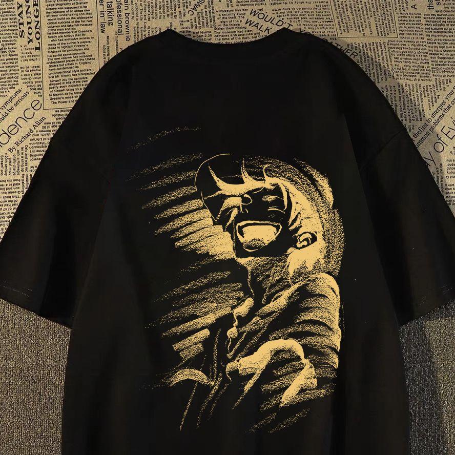 100 Cotton Shortsleeved Tshirt for Men and Women Same Style Nautical King Luffy Sketch Style Summer Loose Mens Clothing