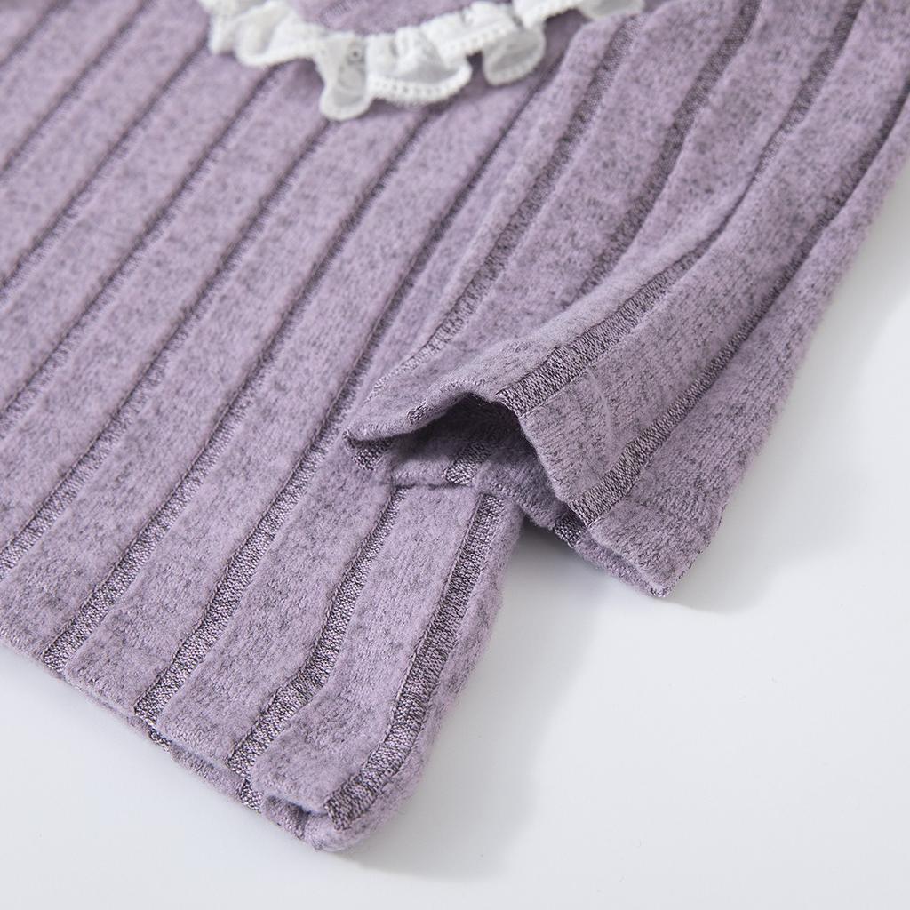Girls' Autumn and Winter Knitted High Neck Lace Edge Patchwork Top+contrasting Pants Set, A Must-have for Casual and Versatile Outdoor Wear