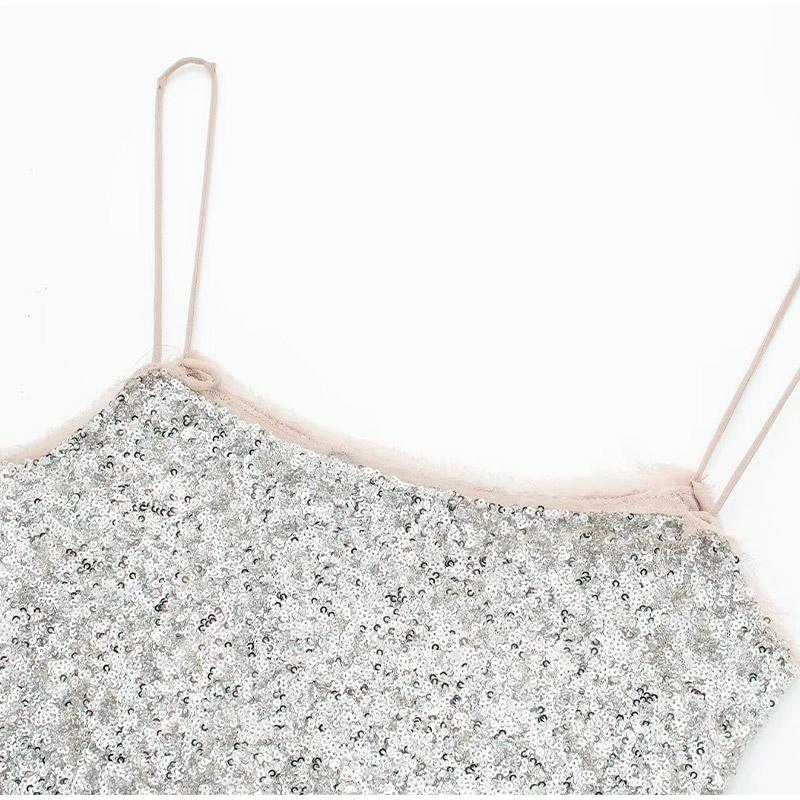 Sexy Sequin Women Party Sling Dress Elegant Sleeveless Backless Hip Package Sheath Dresses Fashion Club Evening Robe