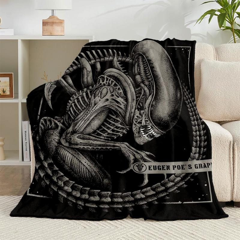 1PC Alien horror Artwork Flannel Blanket Gift, Suitable for Both Men And Women, Soft Ideal for Beds And Sofa, Birthday Or Christmas Gift