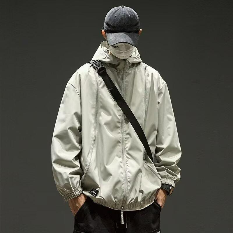 

Windproof and Waterproof Jacket Hooded Jacket Men s Spring and Autumn Tide Brand Loose Large Size High-energy Jacket 8XL абрикосовий