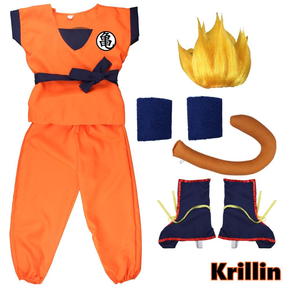 

Дорослі Діти Son Goku Gui Карнавал Косплей Аніме Костюми Хелловінські вечірки та Свята Включаючи Хвіст Зап ястя Перука Синій Золотий Дизайн Fit 130-140cm tall&Goku-Gui