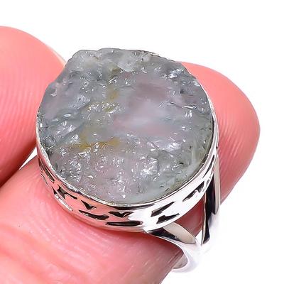 Natural Aquamarine Rough Gemstone 925 Sterling Silver Jewelry Ring Size 7.5 F9v45