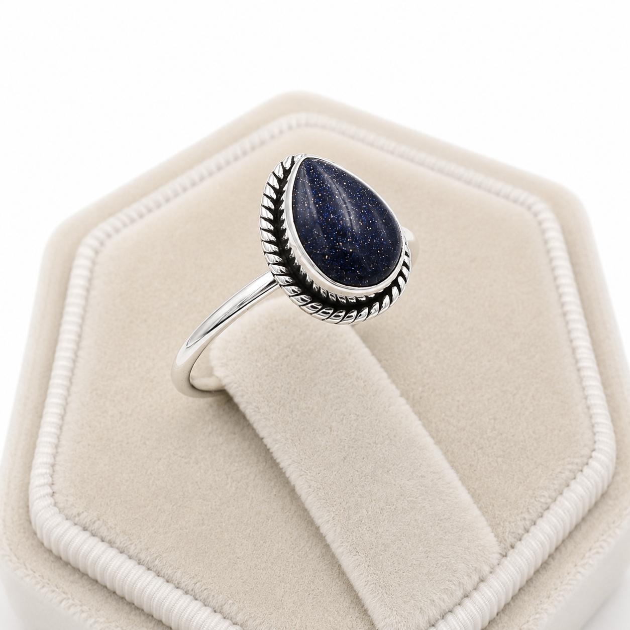 

Blue Goldstone Teardrop Ring in 925 Sterling Silver, Celestial Galaxy Gemstone Ring, Handmade Minimalist Boho Jewelry 12