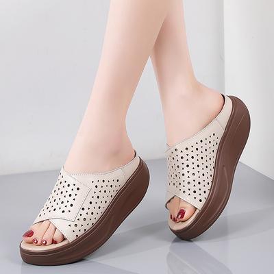 Hollow Thick-soled Slippers  Summer Slope Heel, Fashion Fish Mouth Open-toed Sandals