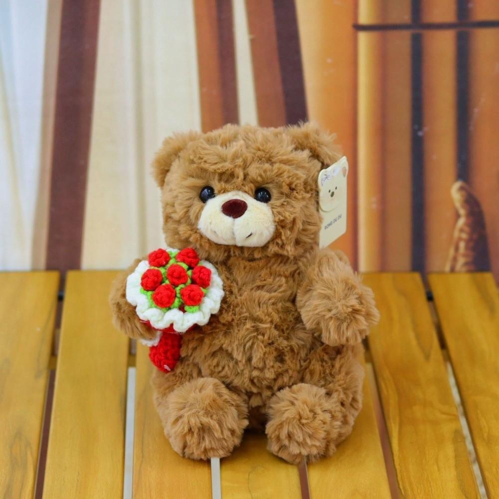 Romantic Bear Wear Rose Doll Woven Valentine's Day Ornament Gifts for Kids Rose Bear Doll Shop