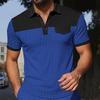 Men's Casual Waffle Top T-Shirt Color Blocked Collar Short Sleeved Top Outdoor Versatile Fashion Summer Outdoor Tees