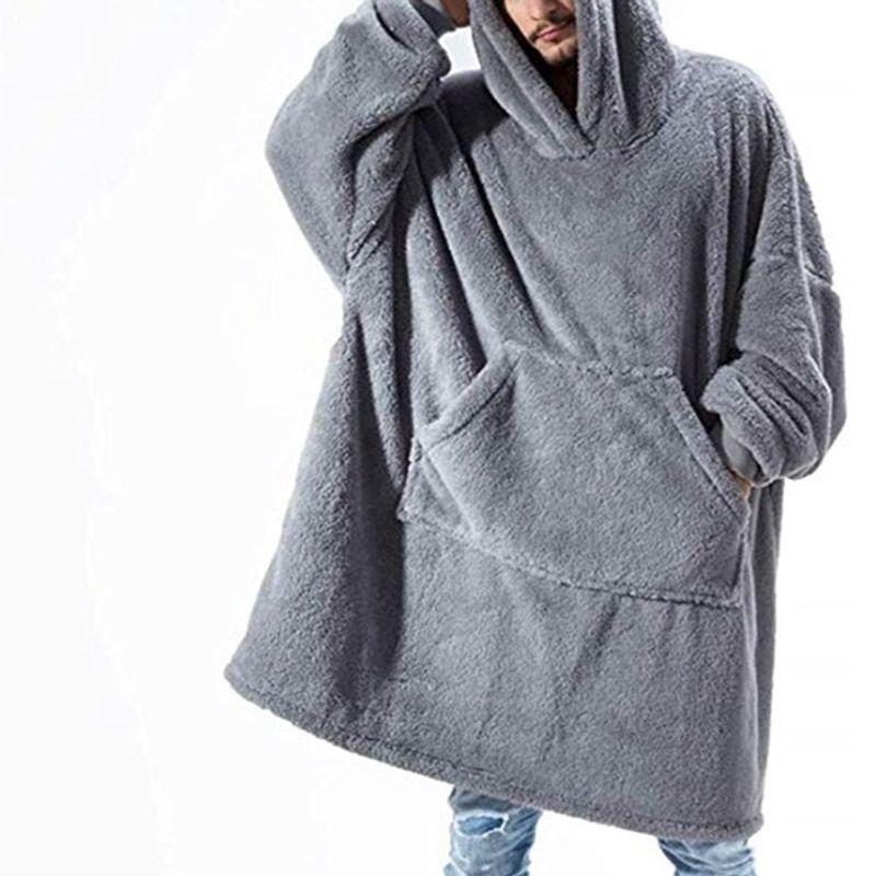 Amazon Plaid Loose Double-Sided Velvet Thickened Pocket Blanket Couple Home Wear Fleece Pullover Female Hoodie