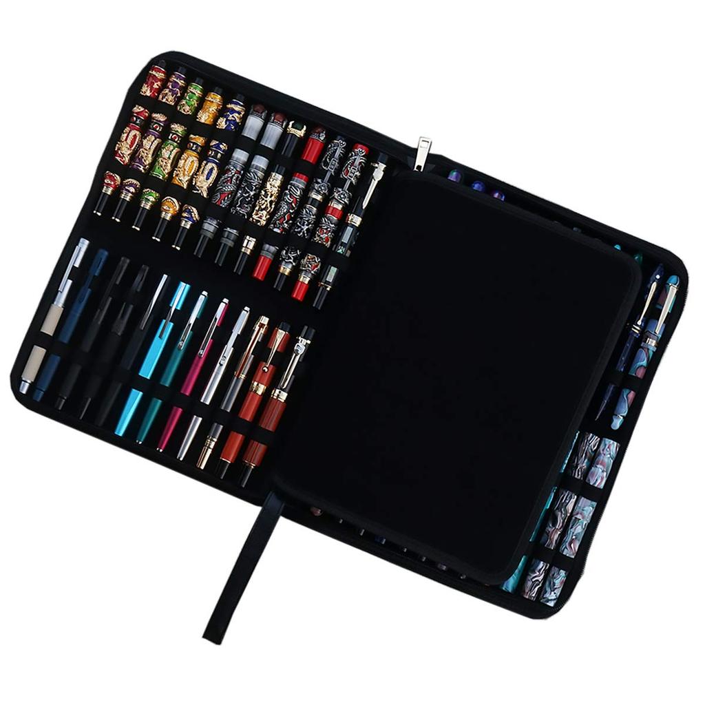 Large Capacity Fountain Pen 48 Black PU Leather Case, Pens,