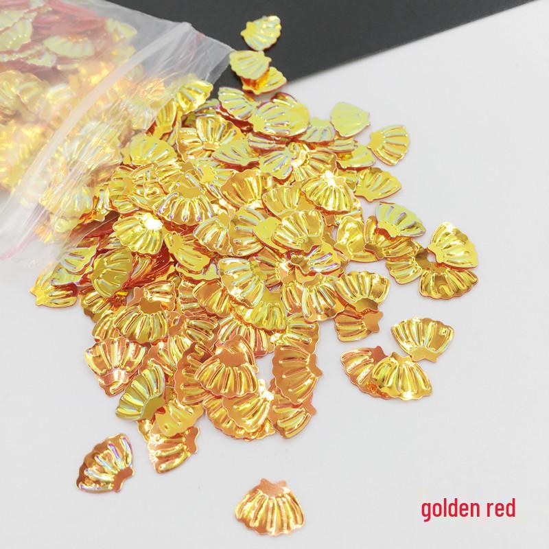Golden Scallop Shell Nail Art Glitter - 7mm Resin Slime Decor Beads, 10g Bag