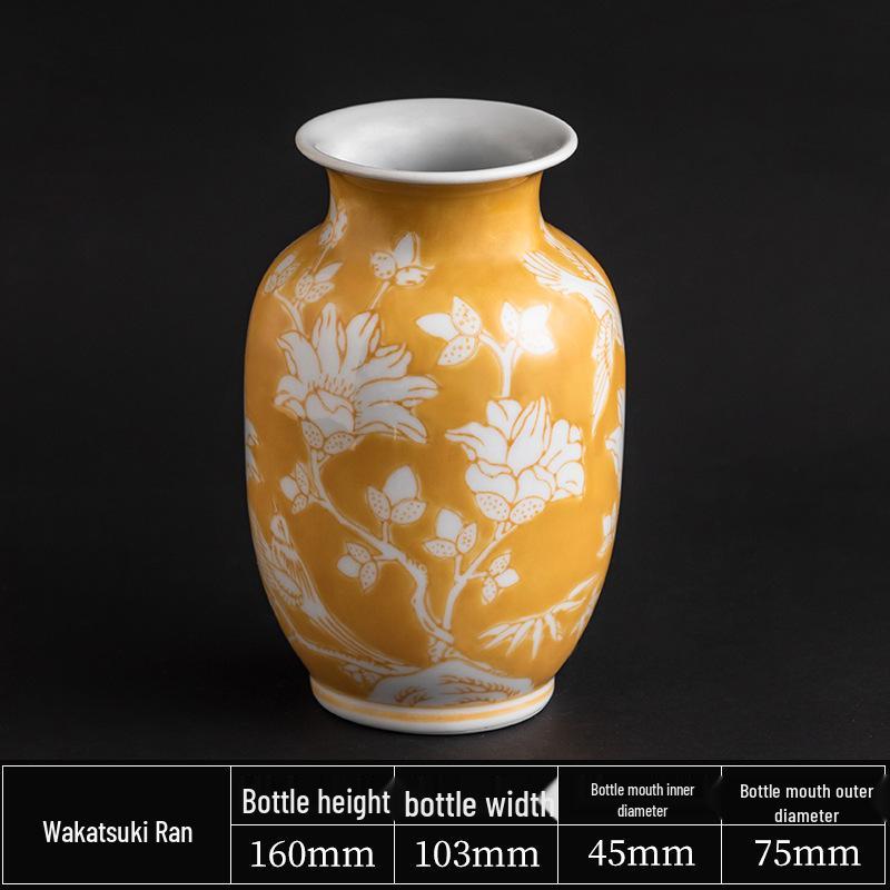 

New Chinese Style Blue & White Peony Yellow Ceramic Vase for Living Room, Entranceway, or Villa Decoration