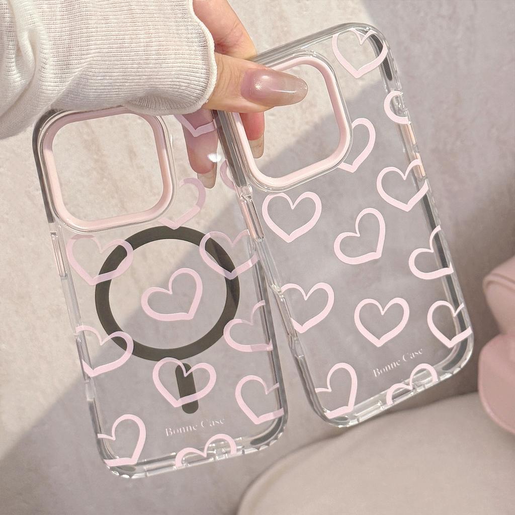 Gray Pink Graffiti Love IPhone 15 Apple 16 Promax Mobile Phone Case Suitable for 14 Personality 13 Transparent 11 Magnetic Suction