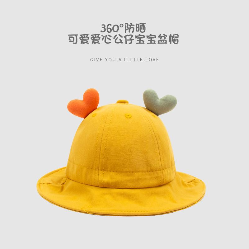Spring and Autumn Cotton Sunshade Basin Hat Cartoon Love Baby Bucket Hat Letter Embroidery Cute Children's Female Treasure Sunscreen Hat