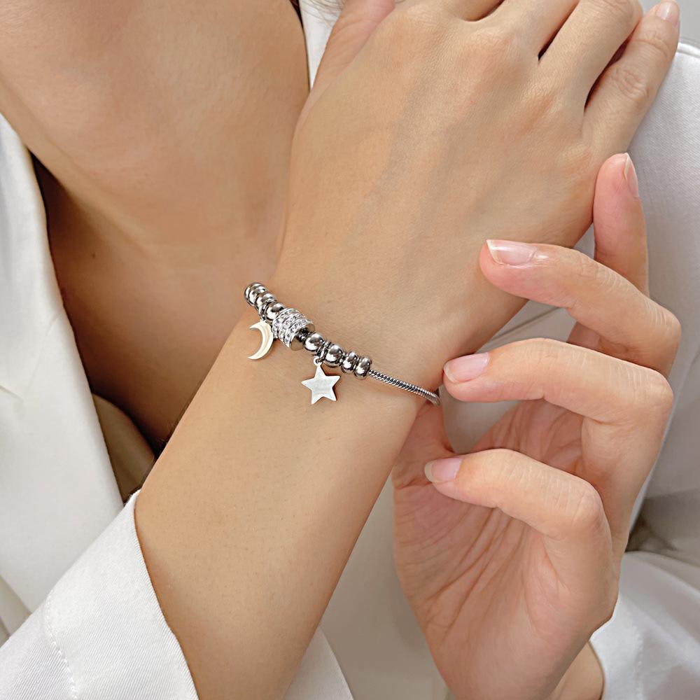 Wind Fashion Titanium Steel Snake Bone Chain Beaded Jewelry Stainless Steel Star Moon Bracelet Female