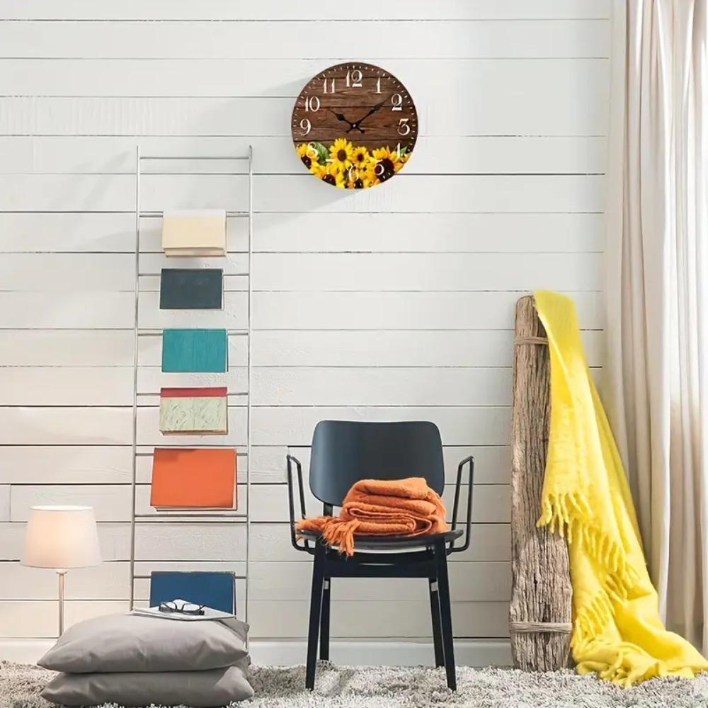 Modern Silent Wall Clock Wooden Hanging Wall Decor Clocks Creative Sunflower Clock  Coffee Shop