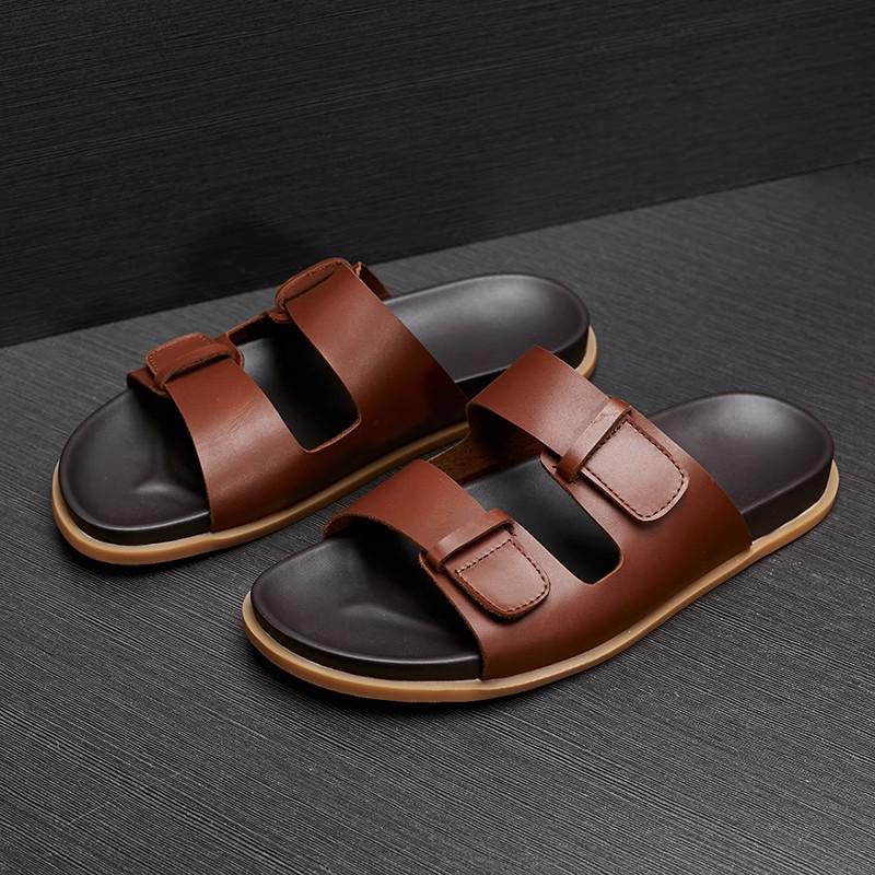 Men's Genuine Leather Non-Slip Summer Flip-Flops - Breathable Casual Beach Sandals