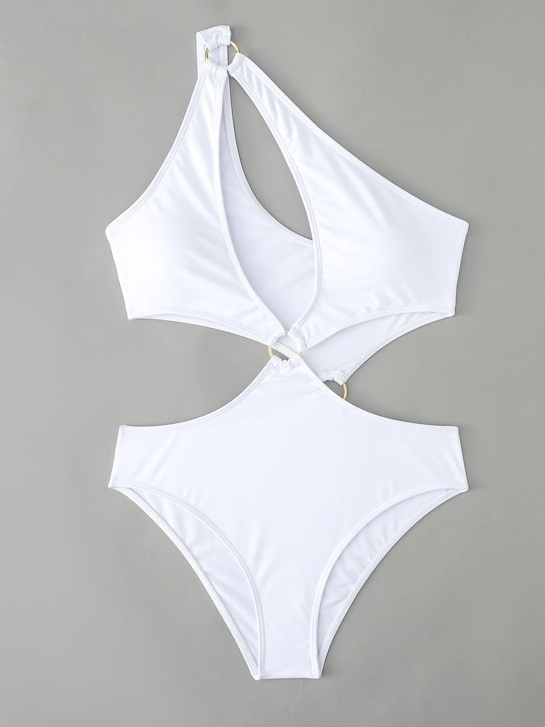 Fashion Sexy Solid Color One Shoulder Hollow Out Slim Fit Bikini Swimsuit For Beach