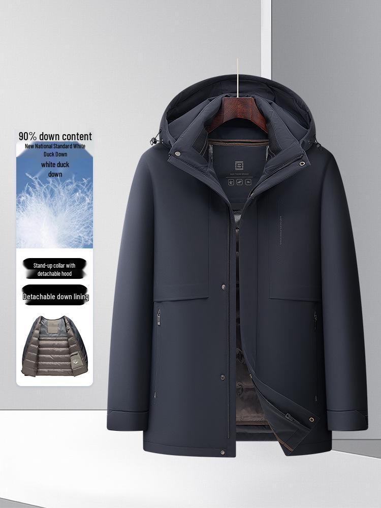 Men's 2025 Winter Mid-Length Down Jacket - High-End, Thickened White Duck Down, Business Casual Style