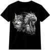 Wolf Feather Headdress T Shirt Tribal Warrior Chief Graphic Tee Wildlife Shirt