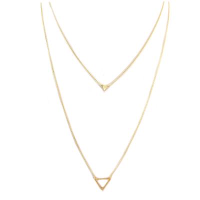 [Q6251] - Handmade 2-row Gold 'Boho' Necklace (triangles) - 13 and 5 Mm