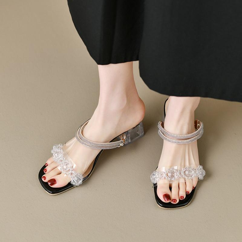Fashion 2025 New Wear Summer  Sandals Women's Mid Heel Roman  Slip-On High Heel Outdoor Casual Slip-On Sandals