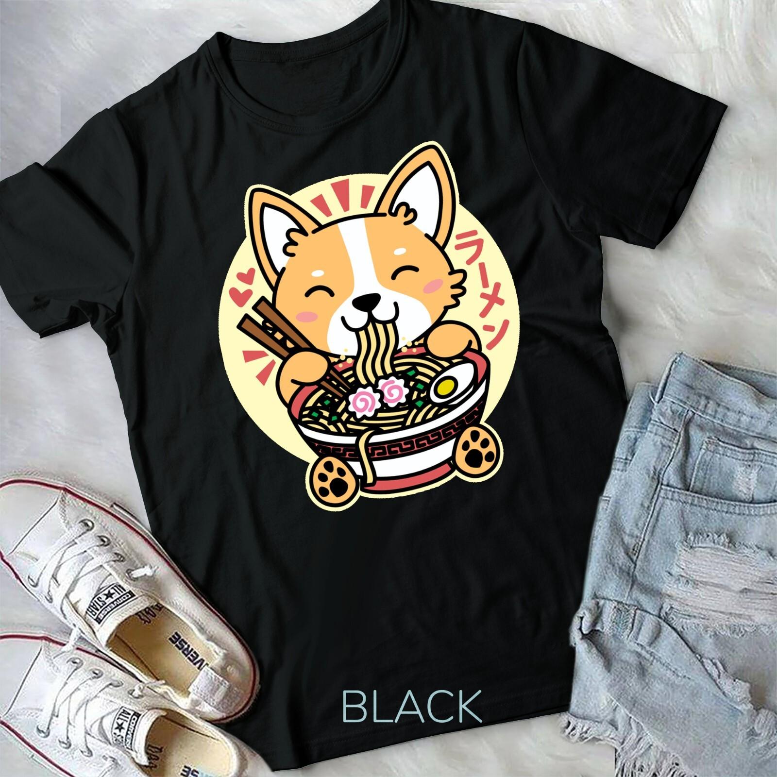Kawaii Ramen Cute Anime Dog Corgi Japanese Noodle Unisex T-shirt XXL
