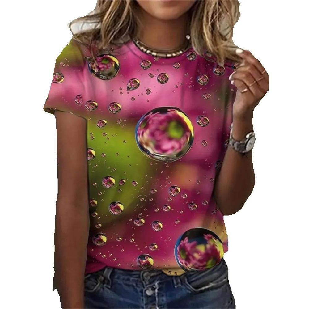 Women Clothing Harajuku Leisure Loose Breathable Short Sleeve Summer Personality Gradient Water Drops 3d Print