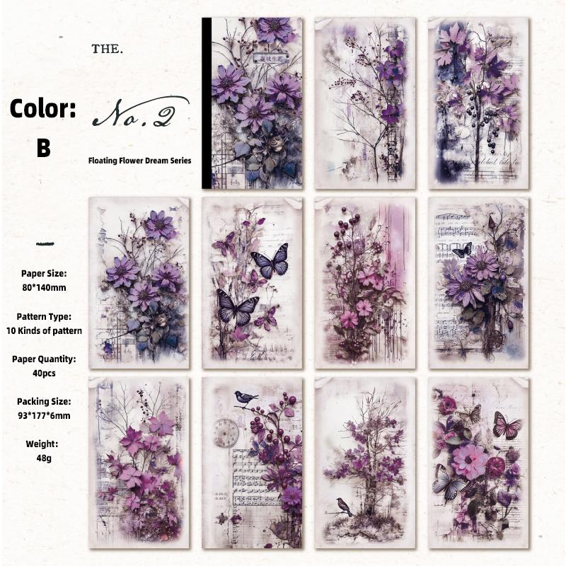 

40PCs Vintage Scrapbooking Background Paper Decorative Diary Album Craft DIY Supplies Material Paper Floating Dream Flower