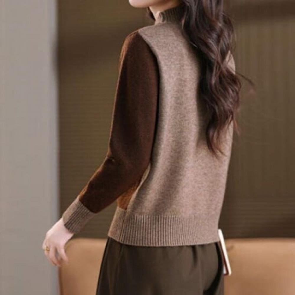 Navava Women Mock Neck Color Block Knit Nk3549