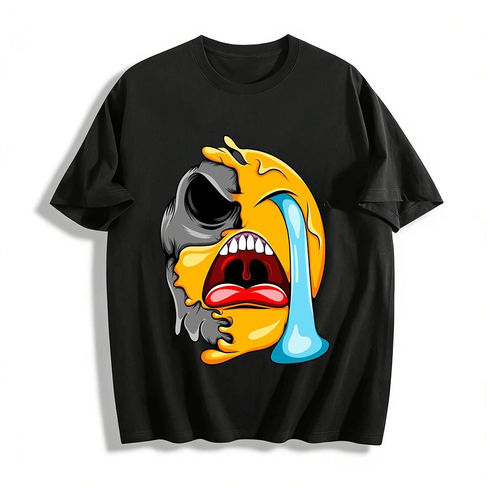 

Melting Half Skull Cry Face Print Trendy Casual Short Sleeve T-Shirt Pure cotton T-shirt XXS
