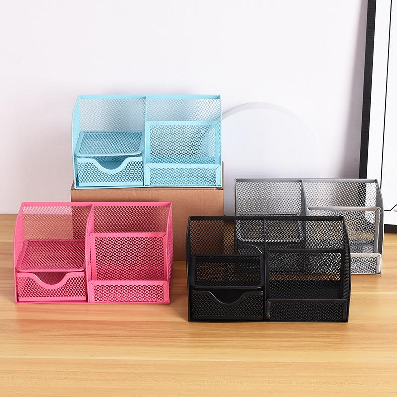 Seven-Grid Metal Pen Holder - Multifunctional Desktop Organizer & Stationery Storage Box