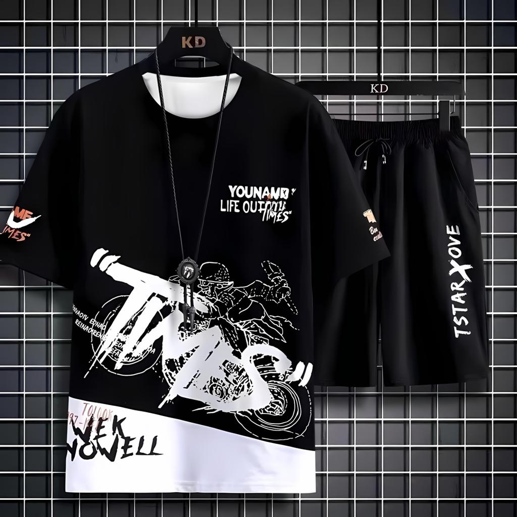 Summer New Men's Top and Shorts Two-piece Casual Sports Suit Men's Breathable Quick Drying T-shirt Short Sleeved Shorts