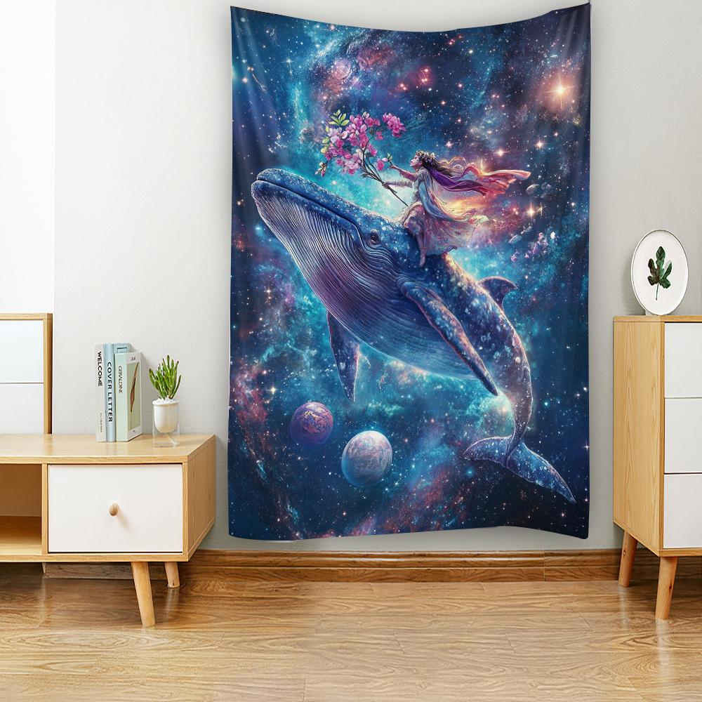 Dreamy Whale Starry Sky Colorful Whale Dolphin Decorative Tapestry Bohemian Hippie Wall Decorative Tapestry