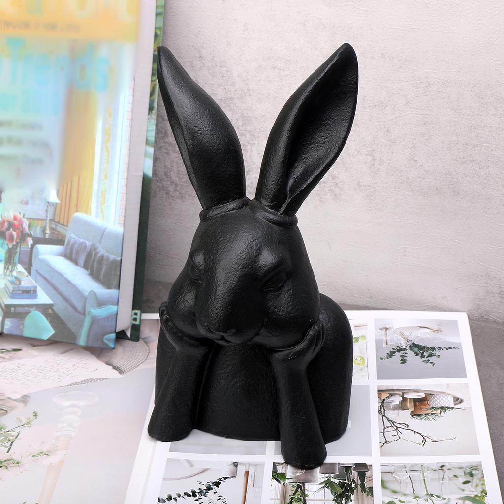 Cute Resin Rabbit Ornament Black White Rabbits Figurine for Easter Small Size Indoor Decorations Gift