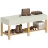 Shoe Bench Storage Bench With Cushioned Seat Open Shelf Rubber Wood 120x44x48cm Natural Wood