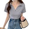 Cotton-containing Polo Short-sleeved T-shirt for Women In Summer Korean Style Slim V-neck Solid Color Short Shoulder Base Shirt for Women