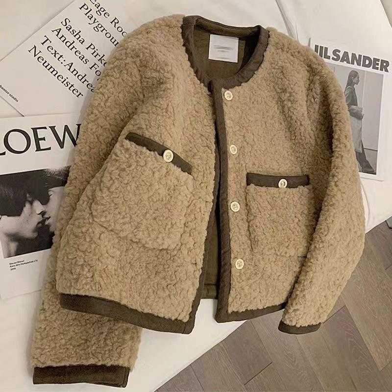 2026 New Autumn Winter Women s Lamb Wool Plush Jacket, Loose Thickened Shearling Short Coat In Chic Style S коричневый