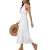 Summer neck sleeveless white cotton and linen dress for women with waist and thin pendulum A word medium and long holiday sand