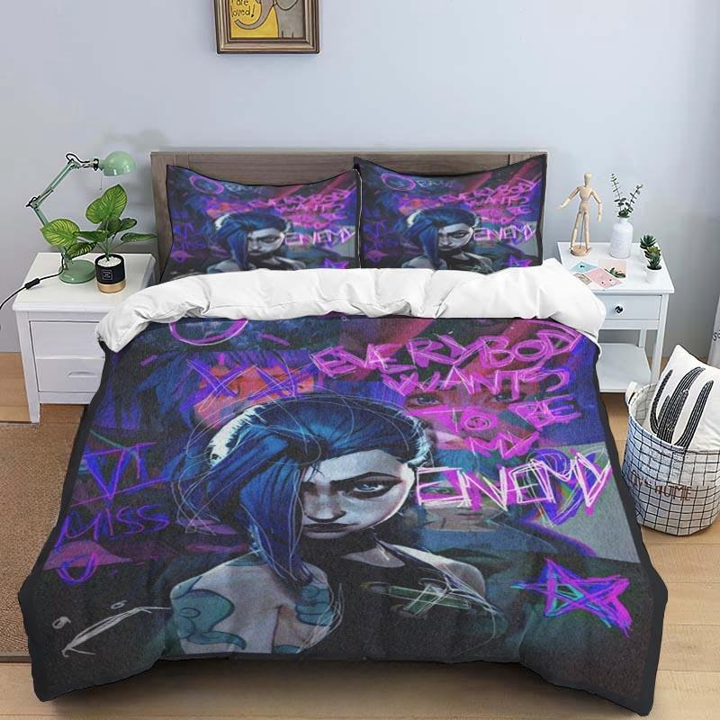 Cartoon Game Jinx Arcane_ League of Legends Bedding Set King Twin Double Child 3 Piece Mircofiber or Polyester Duvet Cover Sets
