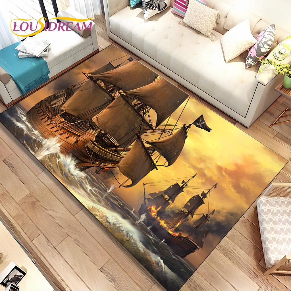 Un bateau pirate, une barque, un bateau, un tapis pour la maison, le salon, la chambre à coucher, un canapé, un paillasson, un tapis de sol antidérapant