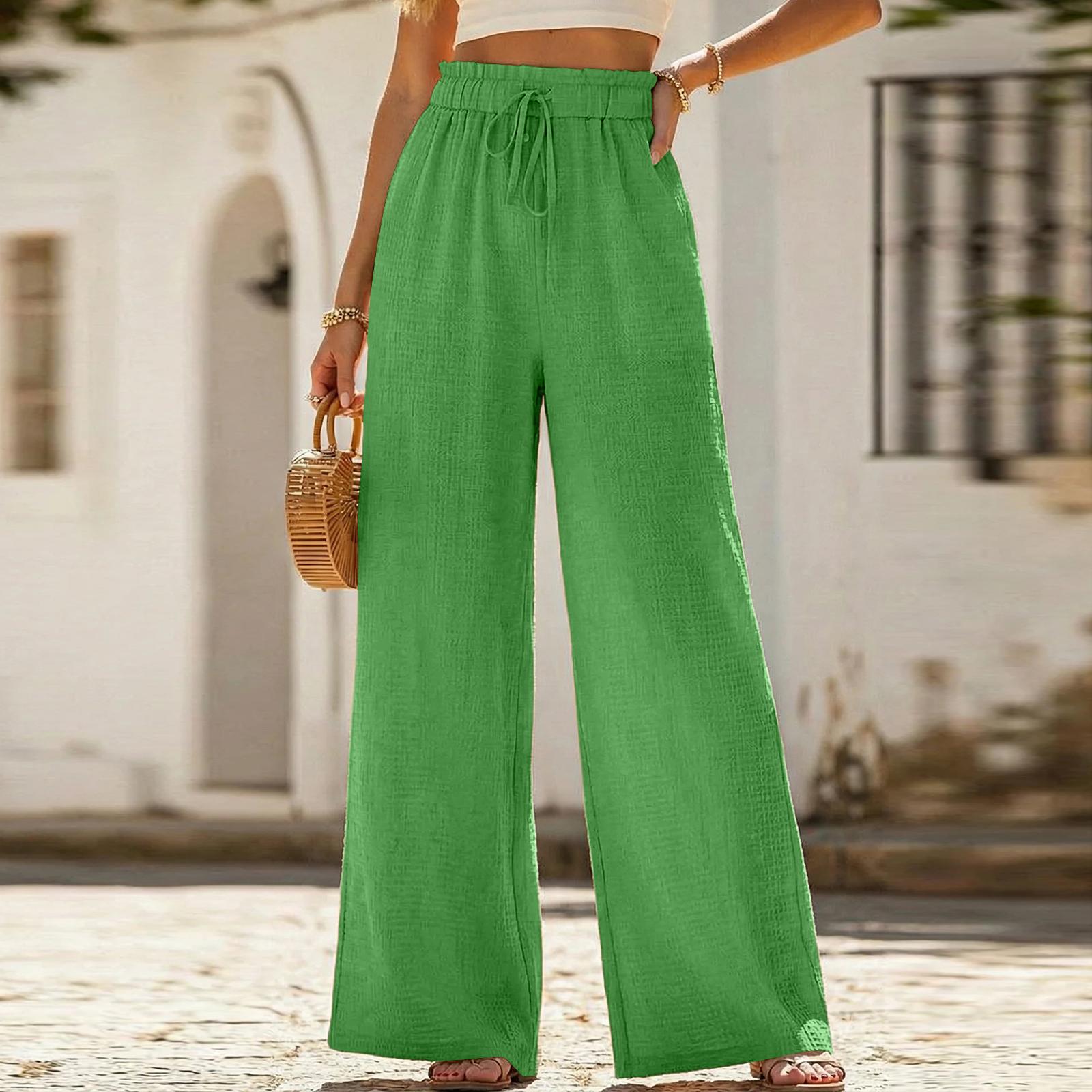 

Women s Color Straight Leg Pants Casual Wide Leg Pants XXL зелений